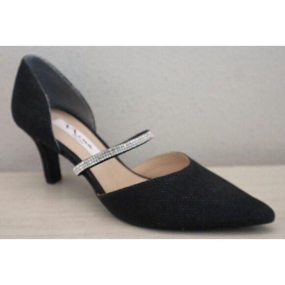 Nina Women Sz 6M Black Textured Metallic Brystol Mid-Heel D'Orsay Pumps - Picture 5 of 10